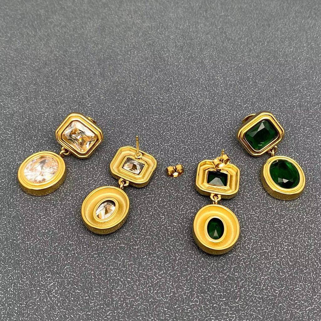 Sparkling Zircon 18K Gold Plated S.Steel Dangle Earrings - FGS