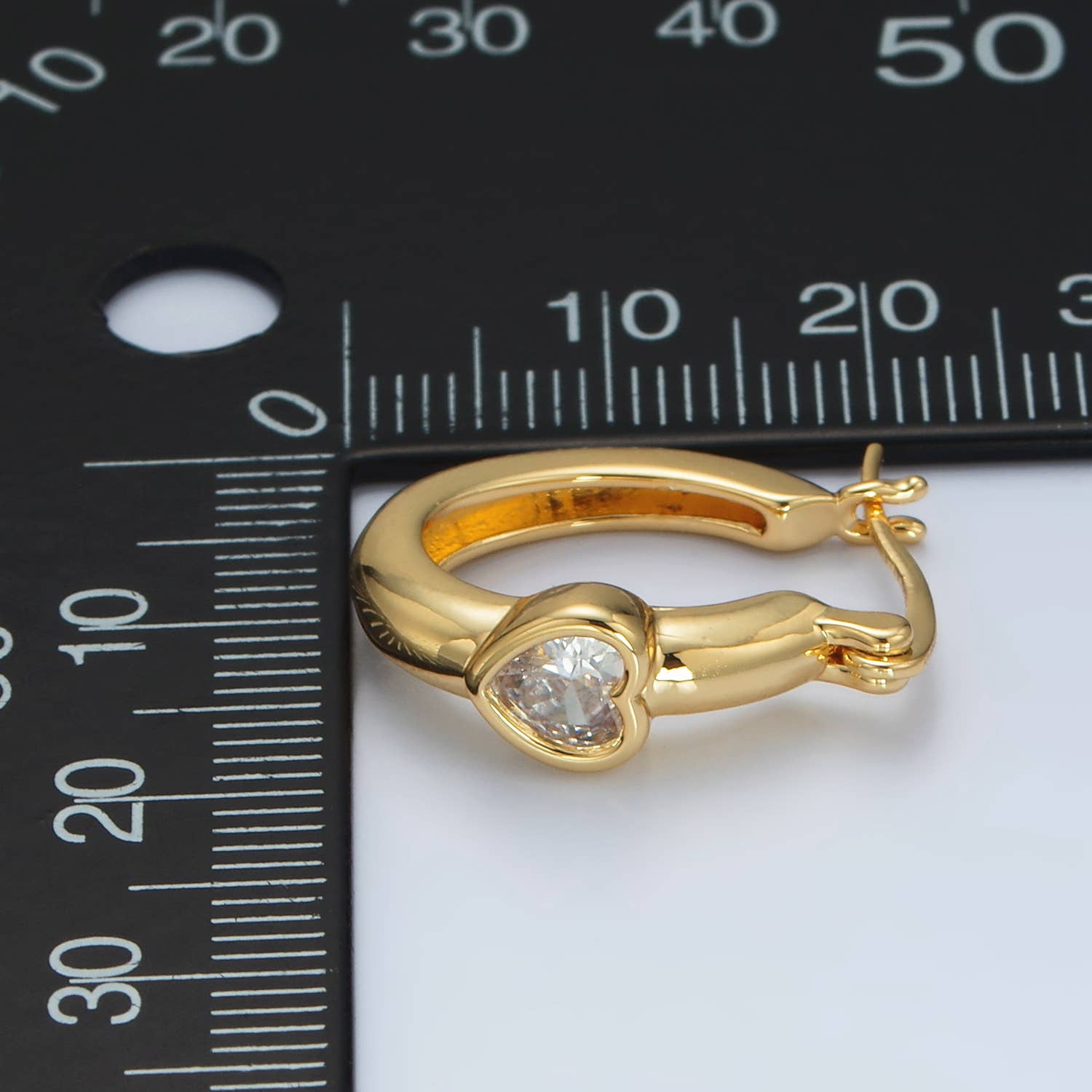 24K Gold Filled Heart CZ Oblong Latch Hoop Earring | AB-1229