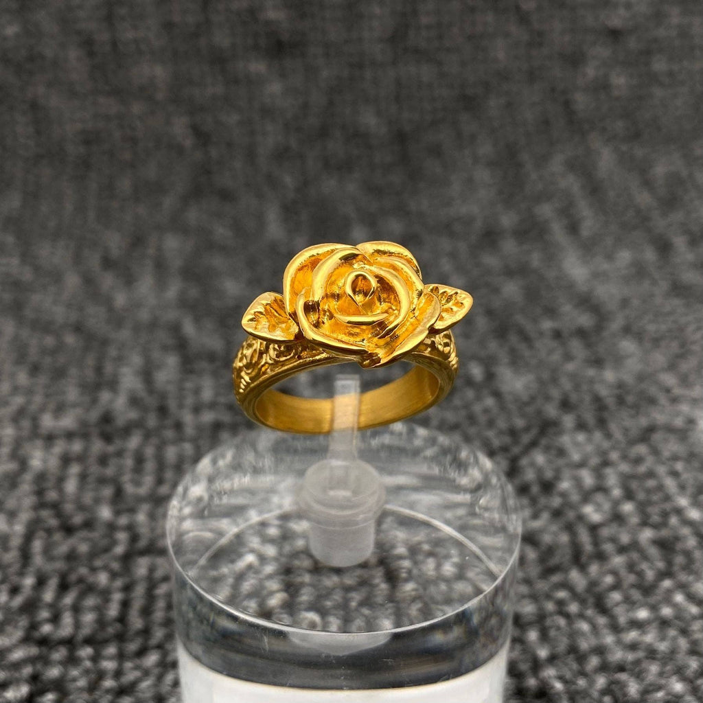 Vintage 18K Gold Plated Stainless Steel Rose Ring - FGS
