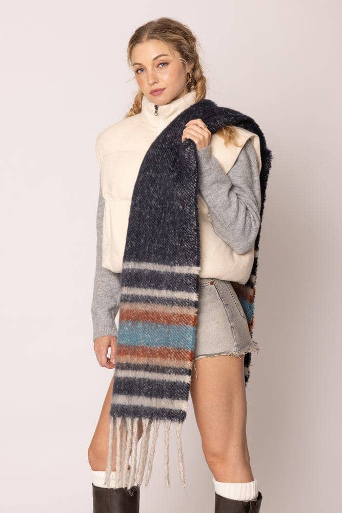 WCL120078 Cierra Multi Stripe Cozy Scarf With Fringe