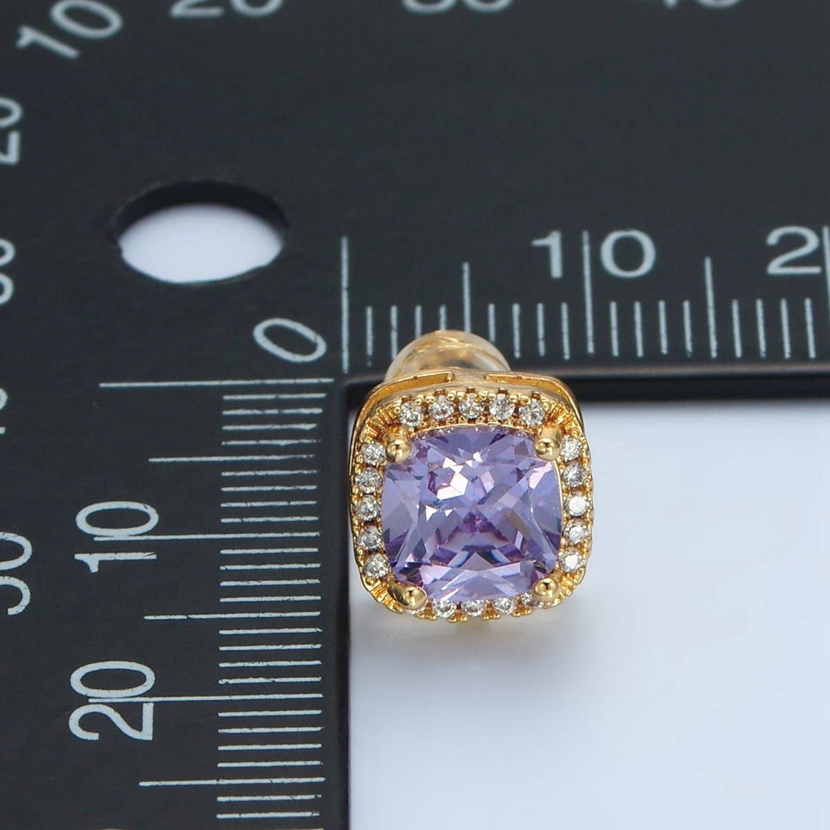 24K Gold Filled Purple Square Micro Paved CZ Stud Earrings | AD742