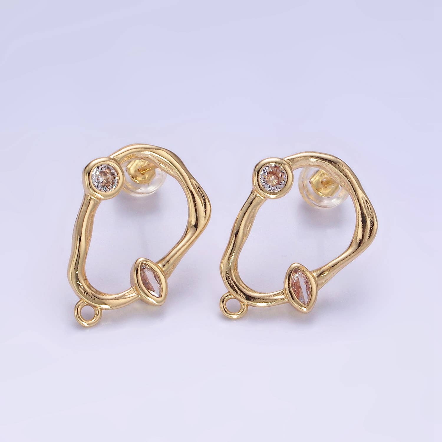 14K Gold Filled Open Abstract Molten CZ Drop Stud Earrings