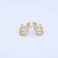 14K Gold Filled Oval CZ Triple Bar Claw C-Shaped Cartilage Hoop Earrings | AB990