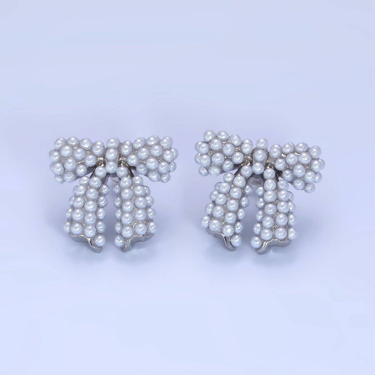 14K Gold Filled Pearl Ribbon Bow Stud Earrings in Gold & Silver | P246 P247