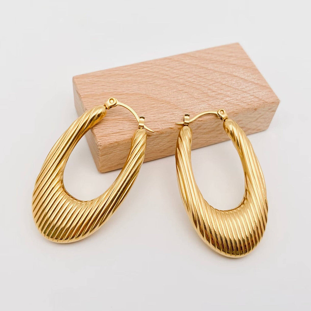 U Shape Vertical Grain Stainless Steel Hoop Earring - FGS