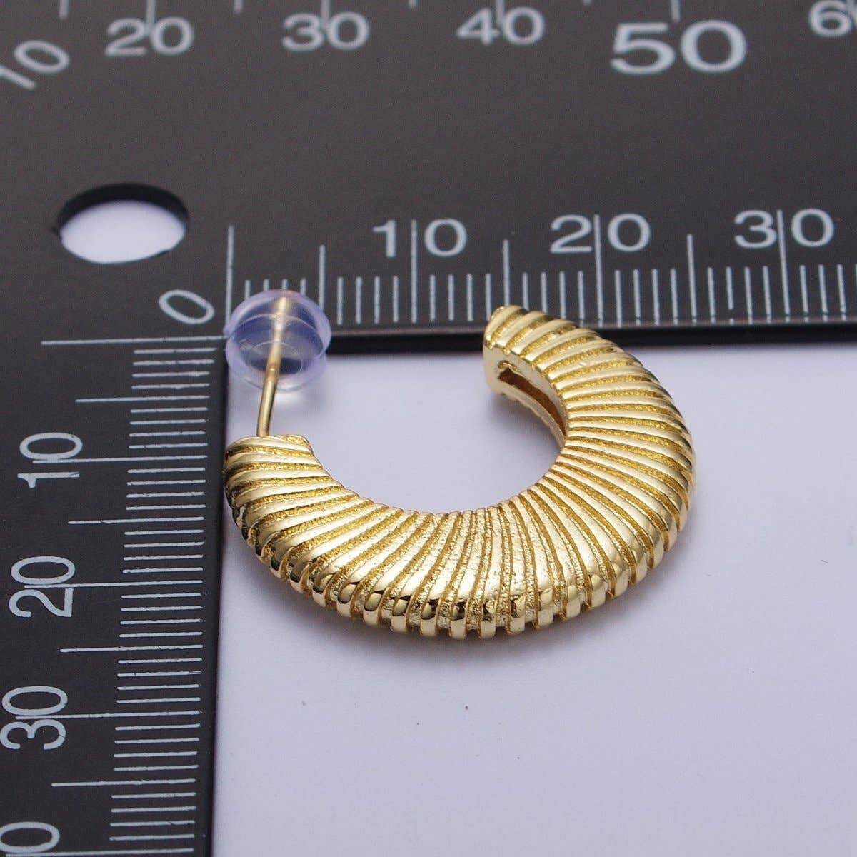 Gold Thin Textured C Shaped 15mm, 20mm, 24.5mm Hoops Earrings | AD-096