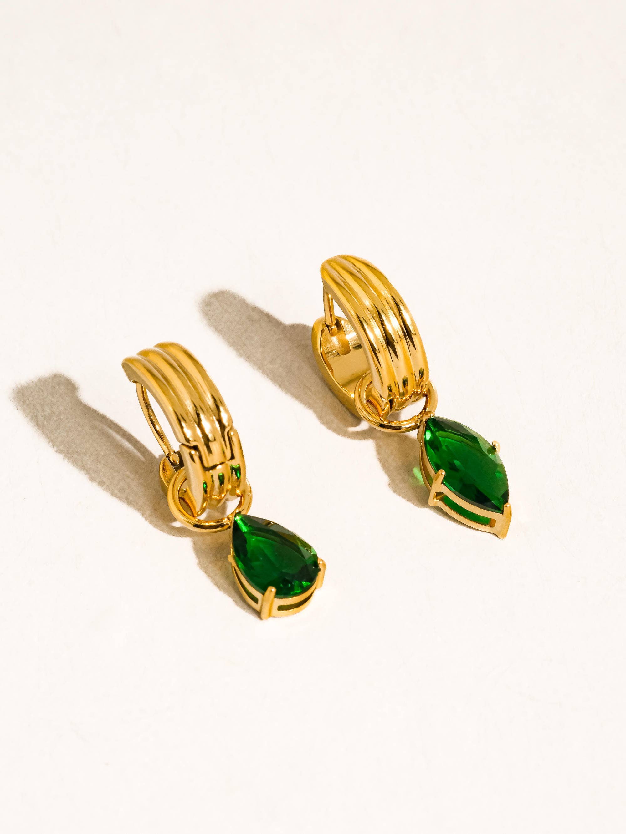 Saffron 18K Gold Non-Tarnish Teardrop CZ Mismatch Earrings