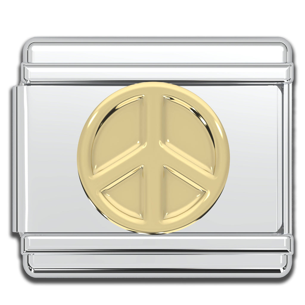 Italian Bracelet Charm - Peace Sign (Gold) 9mm Links