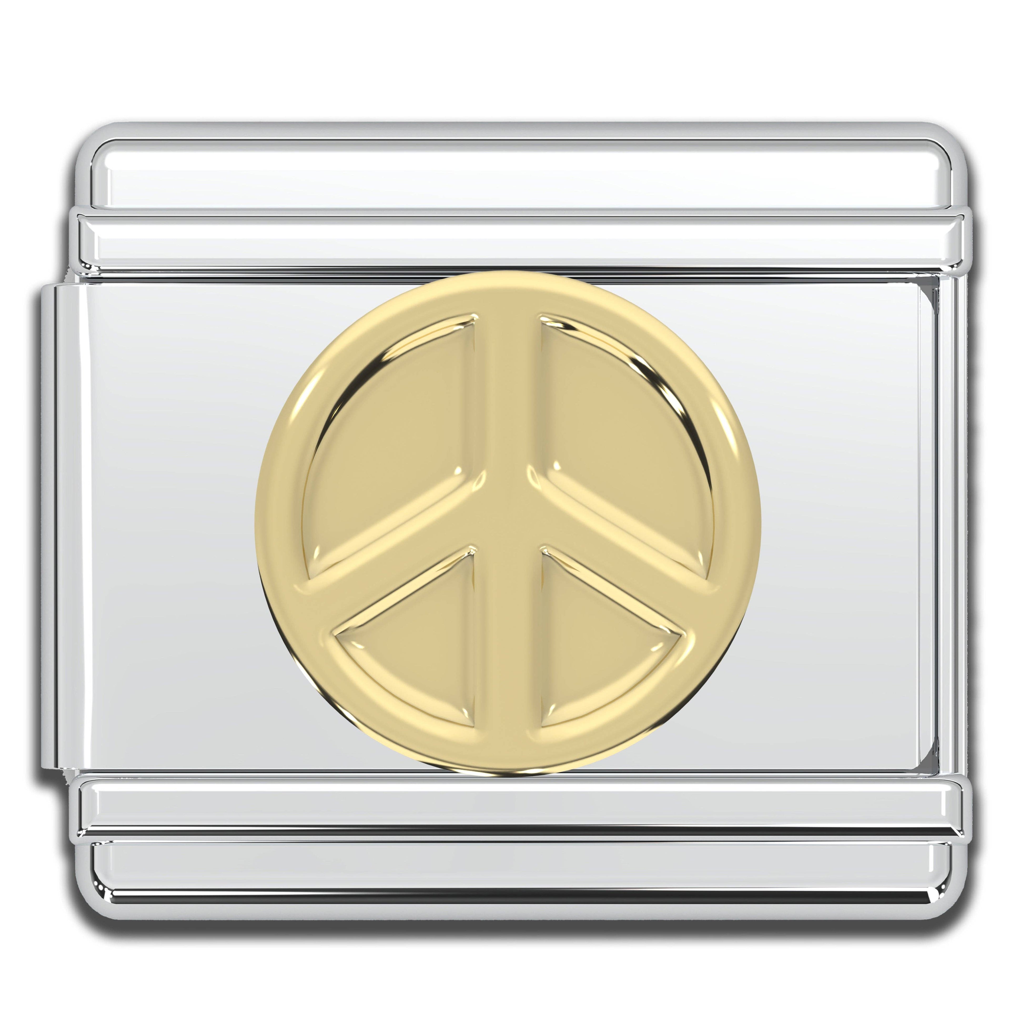 Italian Bracelet Charm - Peace Sign (Gold) 9mm Links