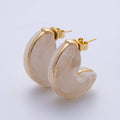 18K Gold Filled 25mm White, Blue, Black, Red, Beige, Brown Resin Chubby C-Shaped Hoop Earrings | Earrings-00154 ~ Earrings-00159