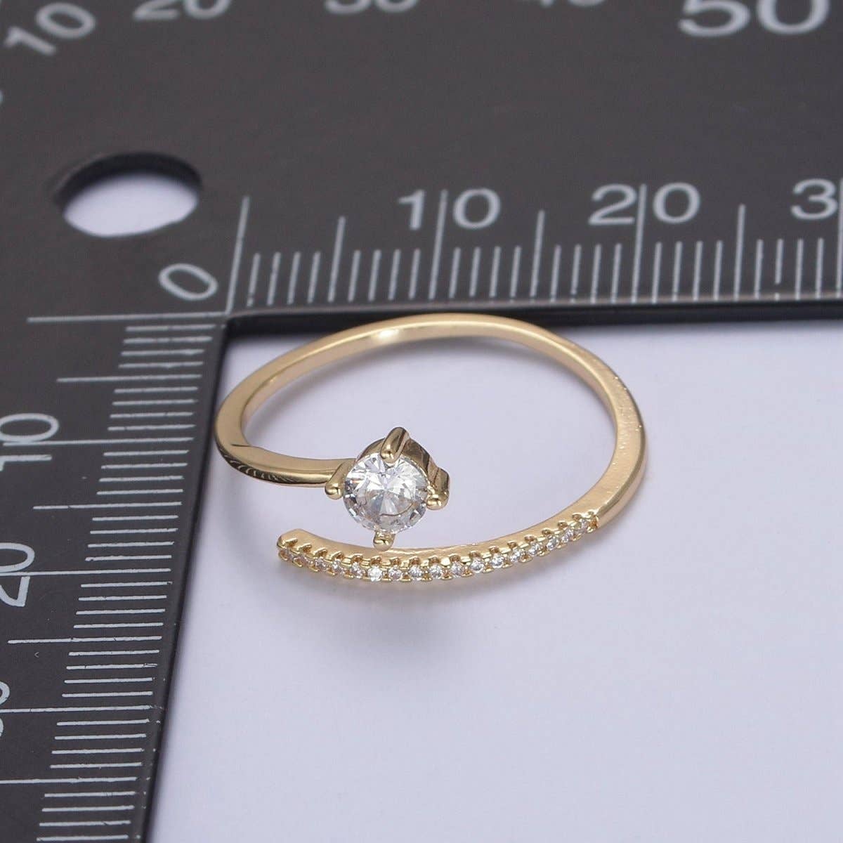 Dainty Crystal Zirconia CZ Stone Open Ring, Minimalist 16K Gold Filled Promise Ring, Adjustable Open Stacking Ring For Valentine Anniversary | U-422