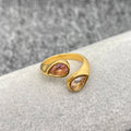 Two-color Zircon 18K Gold-plated Stainless Steel Ring - FGS