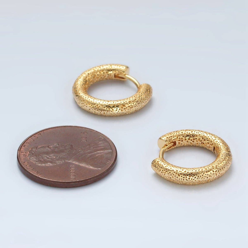 24K Gold Filled 15mm Dotted Textured Huggie Earrings | Q501