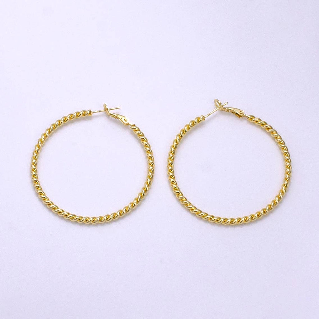 14K Gold Filled 50mm Rope Twist Hinge Minimalist Earrings