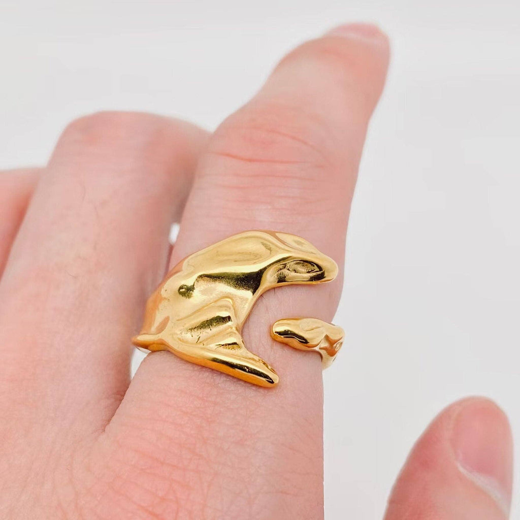 Irregular Texture Design 18K Gold Plated  Steel Ring - FGS