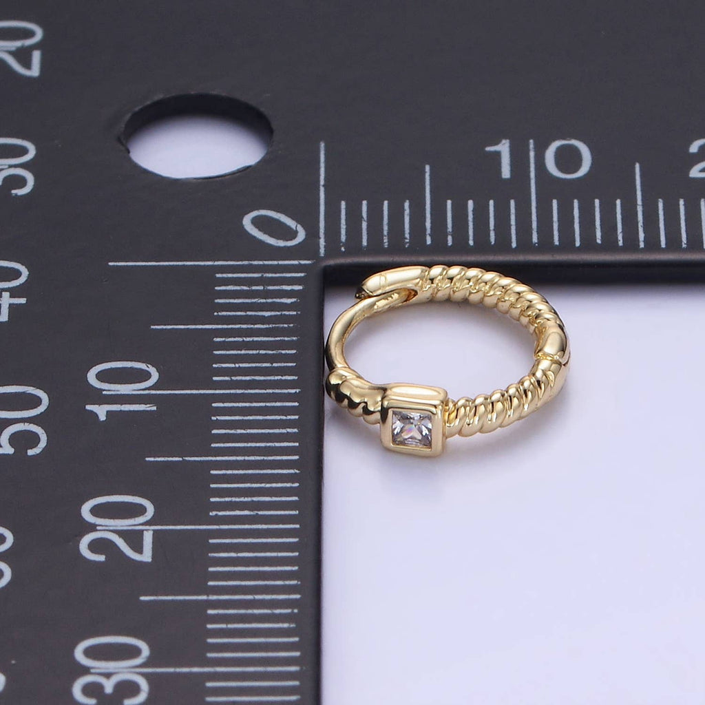 14K Gold Filled Square CZ Croissant Huggie Earrings | AB1329