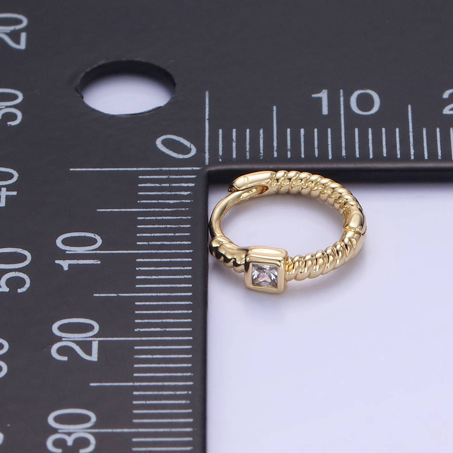 14K Gold Filled Square CZ Croissant Huggie Earrings | AB1329