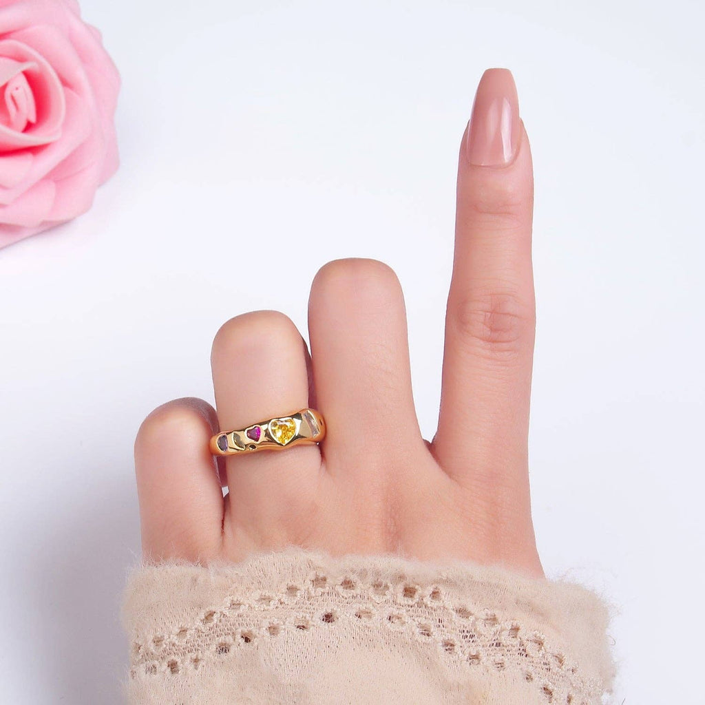 24K Gold Filled Multicolor Geometric Heart Baguette CZ Ring in Gold & Silver | O740 O743