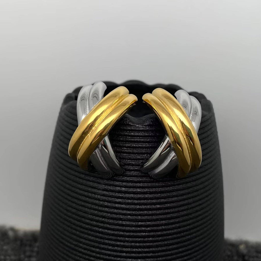 X Shape Two Tone 18K Gold Plated S.Steel Stud Earrings - FGS