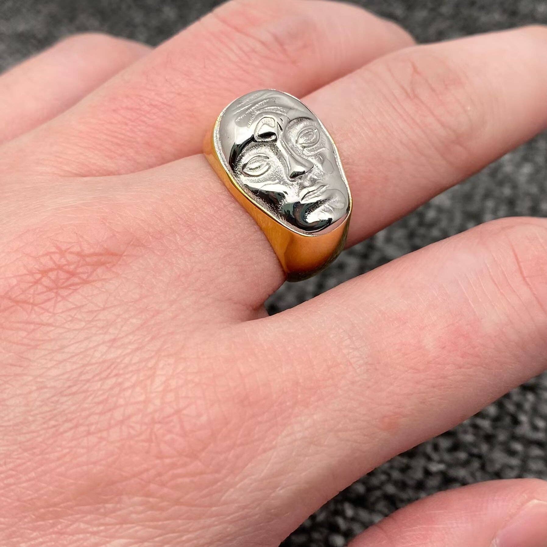 Face Design Two Tone 18K Gold Plated S.Steel Ring - FGS