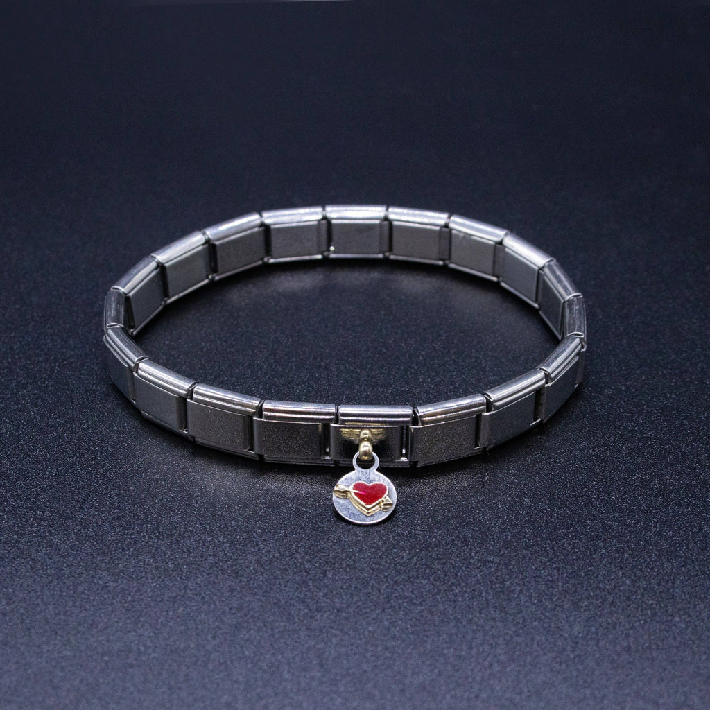 Italian Charm Bracelet Charms - 9mm Heart w/ Arrow Links