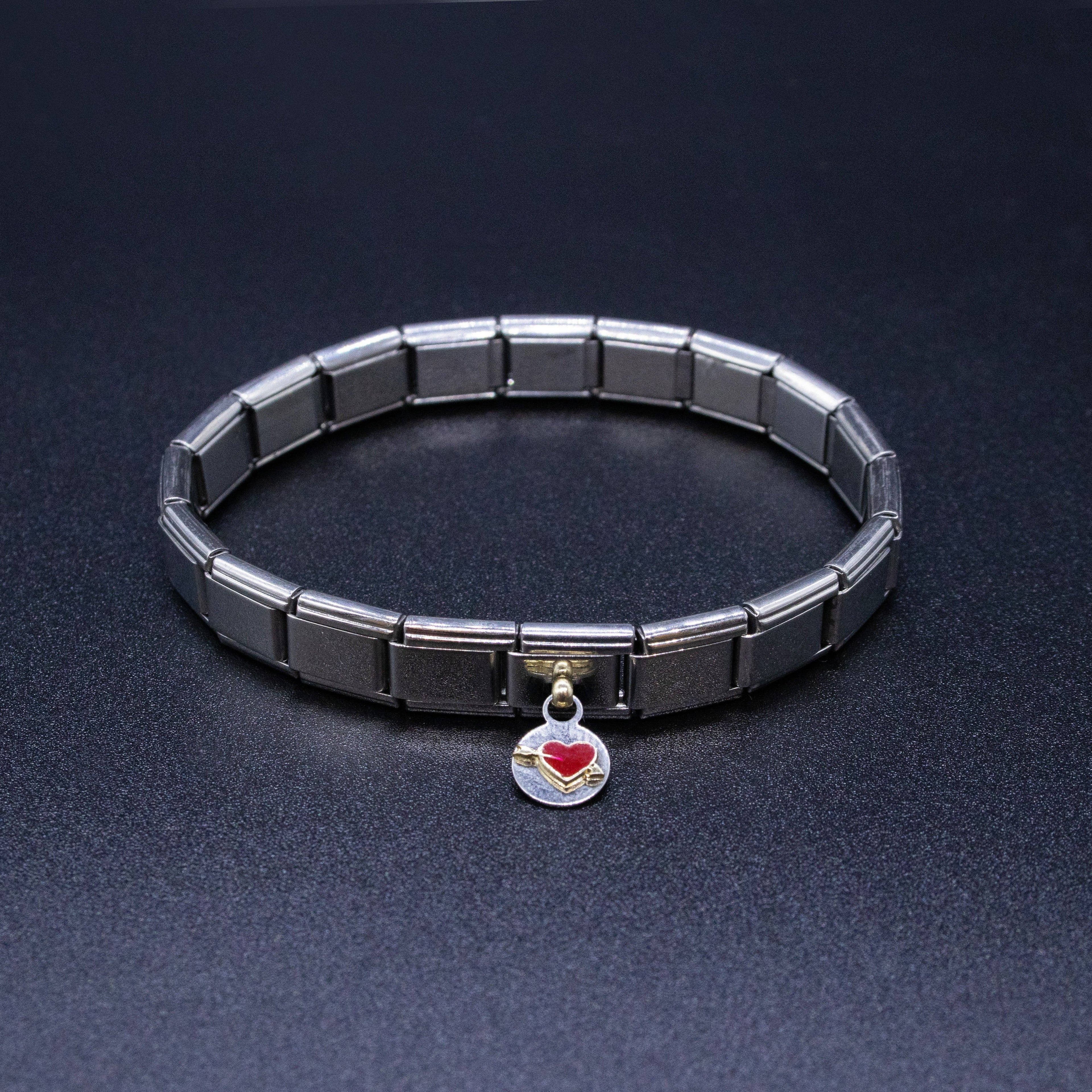 Italian Charm Bracelet Charms - 9mm Heart w/ Arrow Links
