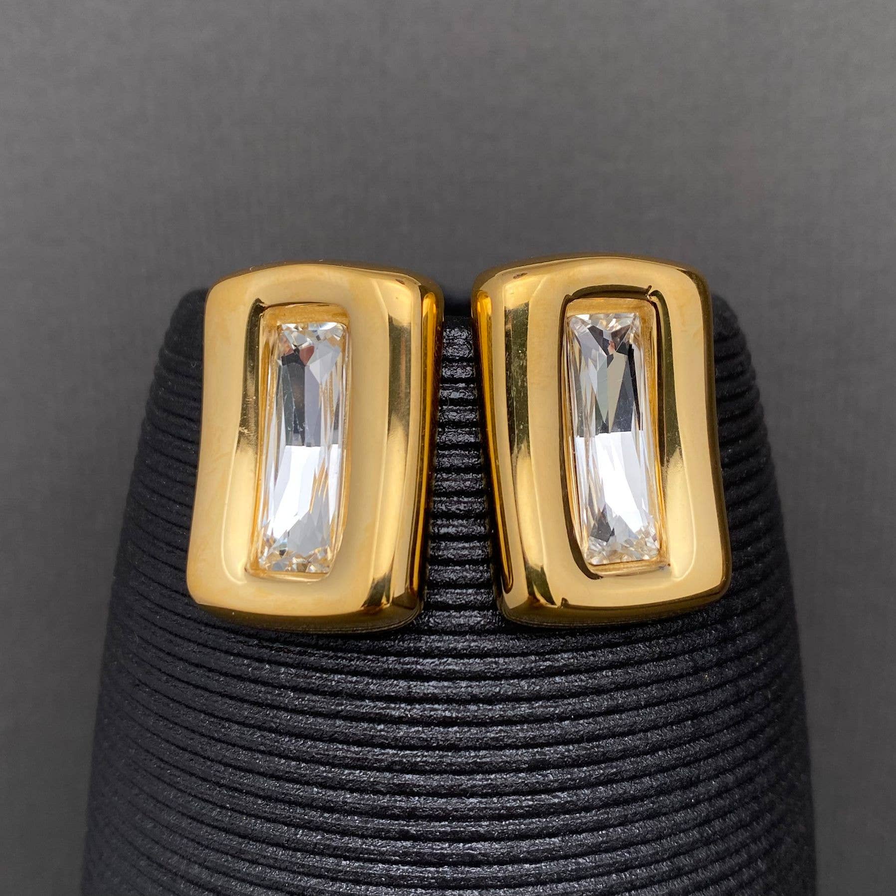 Zircon Inlaid Square Shaped 18K Golden S.Steel Earrings -FGS