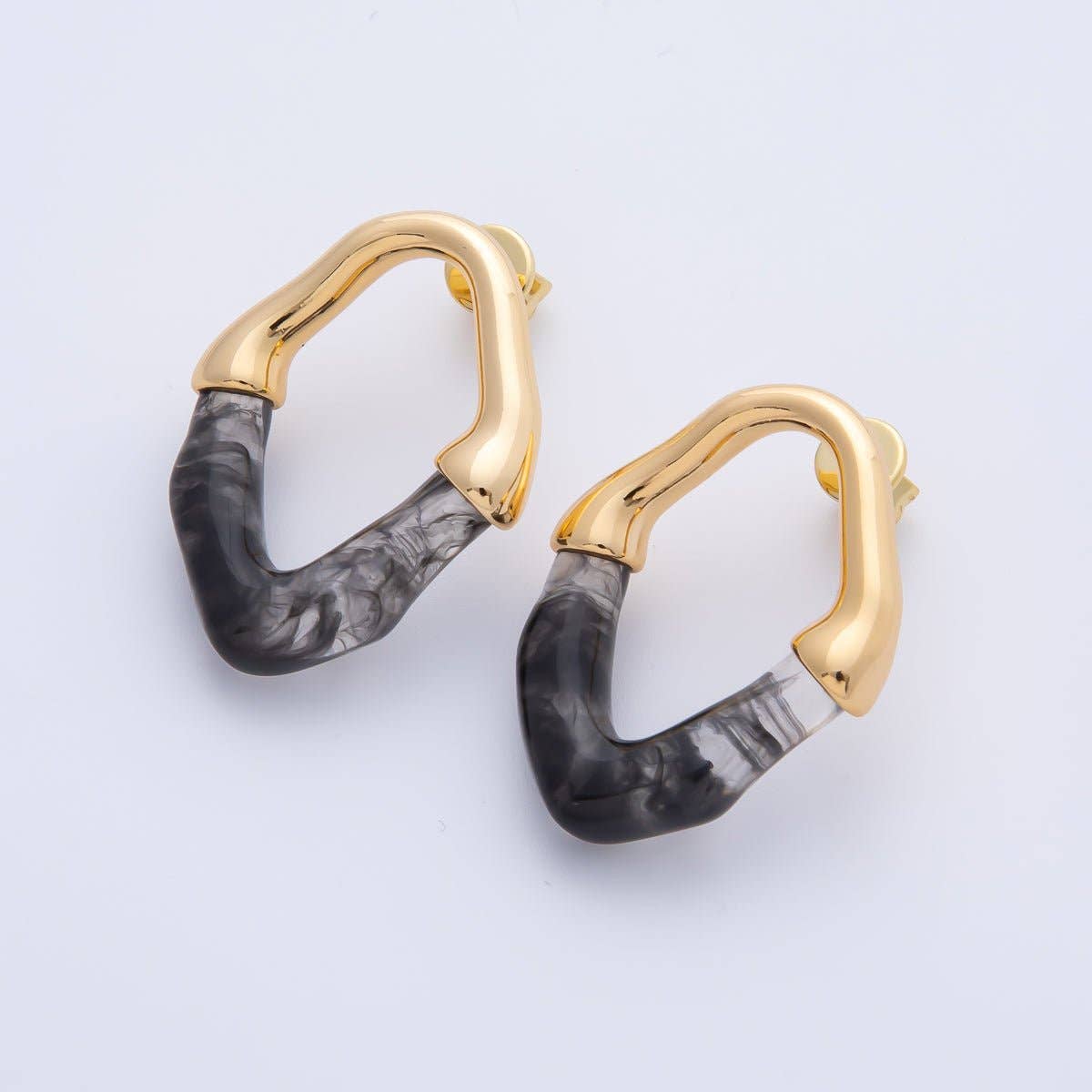 18K Gold Filled 34mm White, Black, Blue, Brown Resin Molten Oval Studs Earrings | AD1580 - AD1583