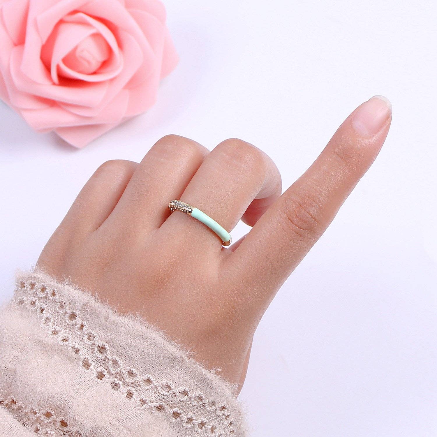 14K Gold Filled CZ Colorful Enamel Adjustable Ring S170~S179