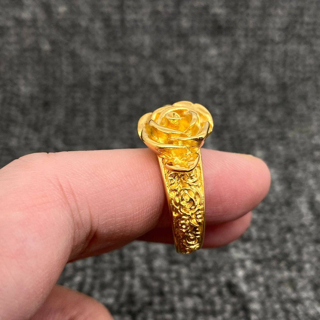 Vintage 18K Gold Plated Stainless Steel Rose Ring - FGS