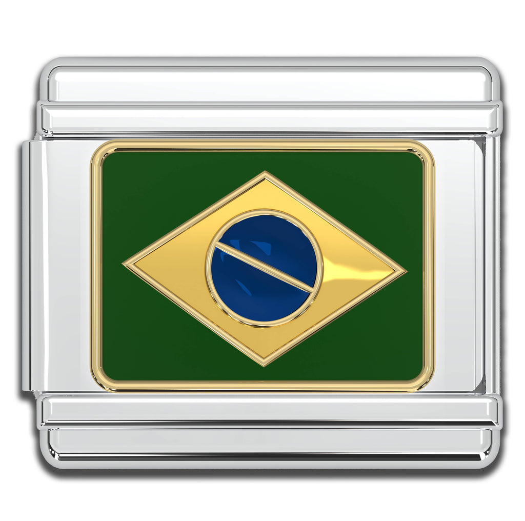 Italian Charms - Brazil Flag, 9mm Enamel Bracelet Links