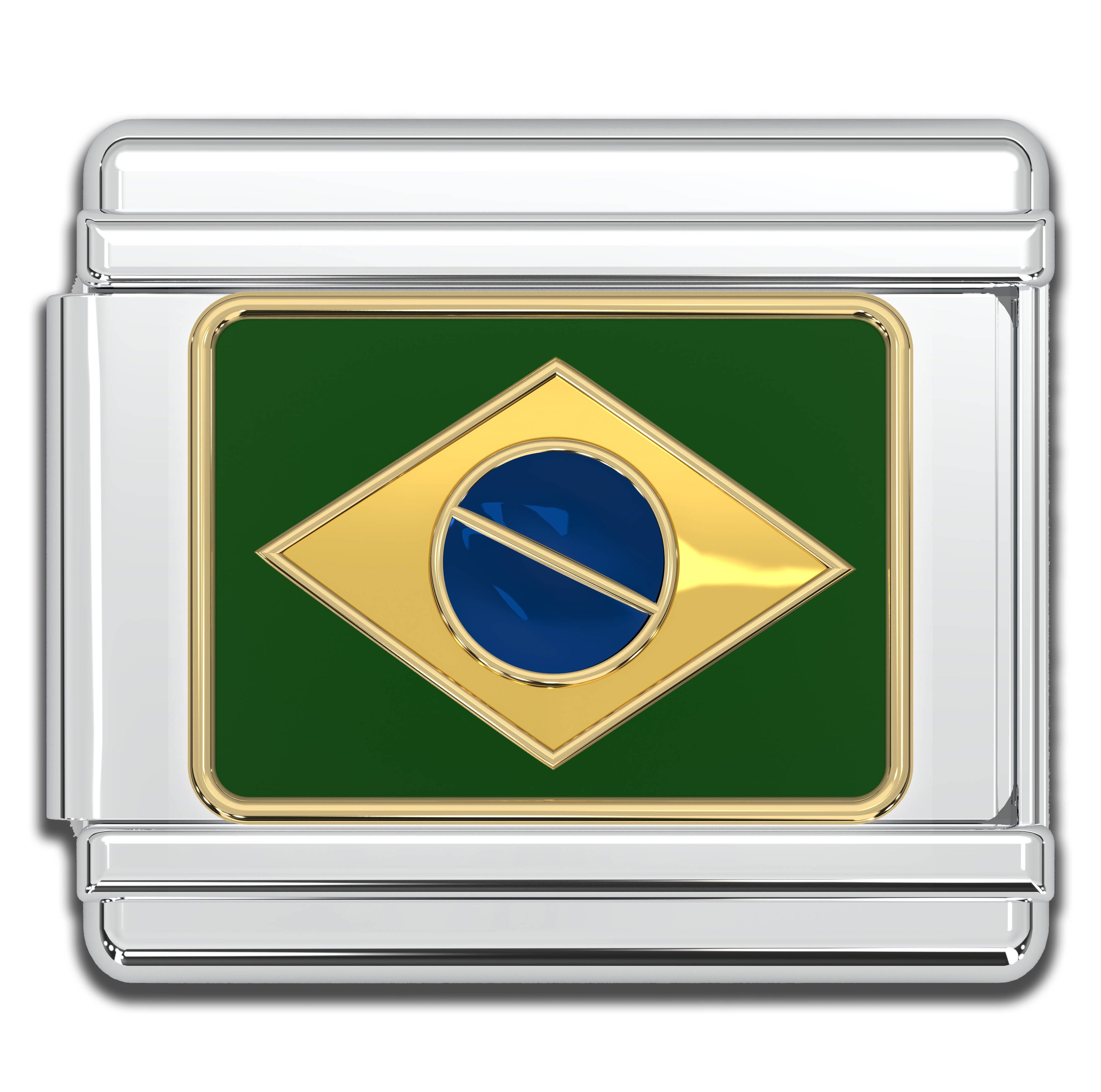 Italian Charms - Brazil Flag, 9mm Enamel Bracelet Links