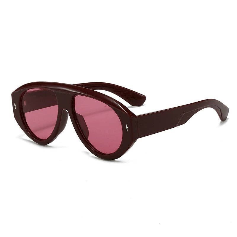Trendy Pilot Sunglasses in Burgundy with Full Frame