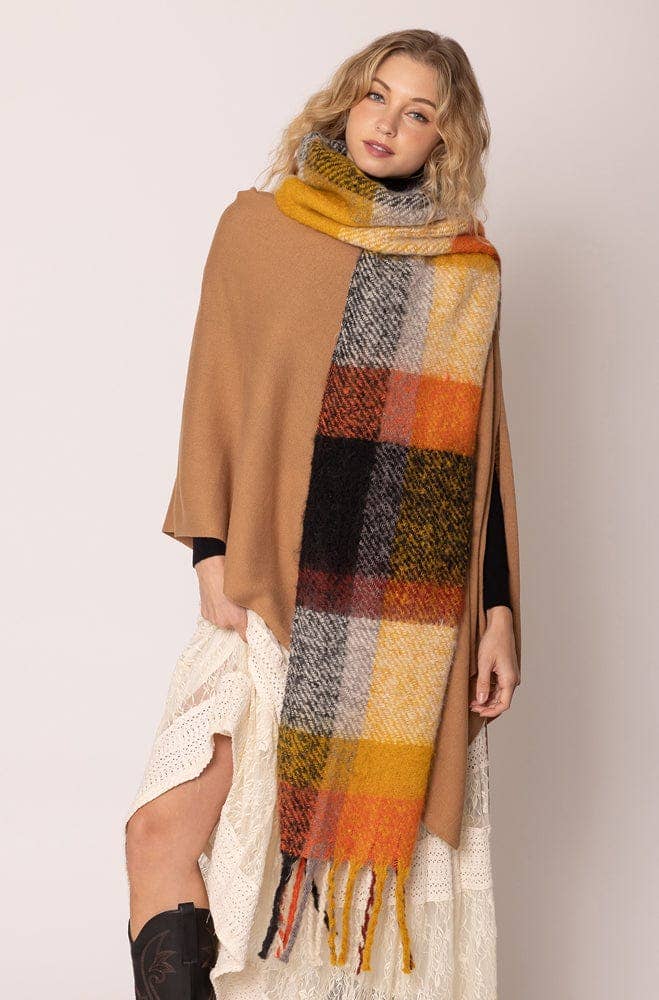 BCL120111 Plaid Cozy Scarf With Fringe