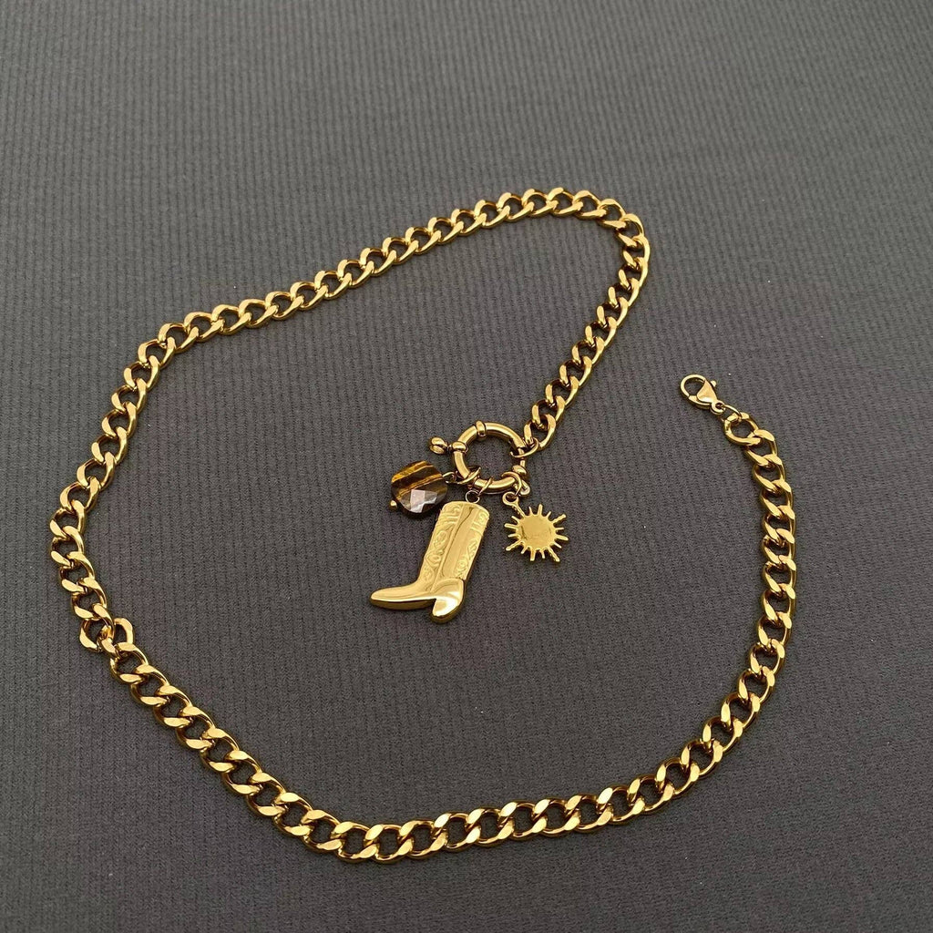 Western Boot Charm 18K Gold Plated SS Necklace - FGS/WJ