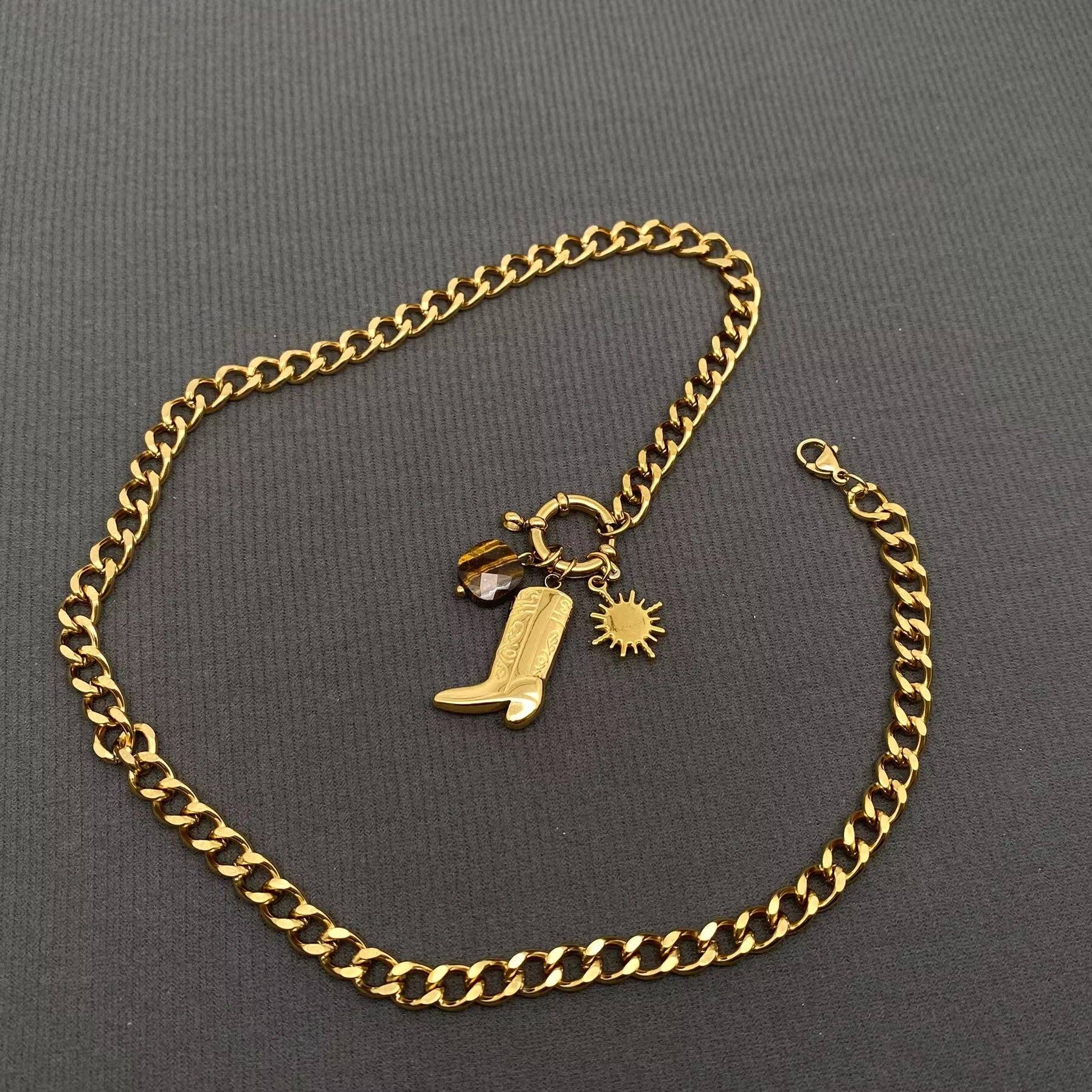 Western Boot Charm 18K Gold Plated SS Necklace - FGS/WJ