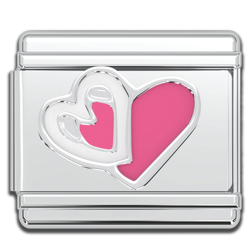 Italian Bracelet Charm - Pink & White Hearts 9mm Links