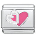 Italian Bracelet Charm - Pink & White Hearts 9mm Links