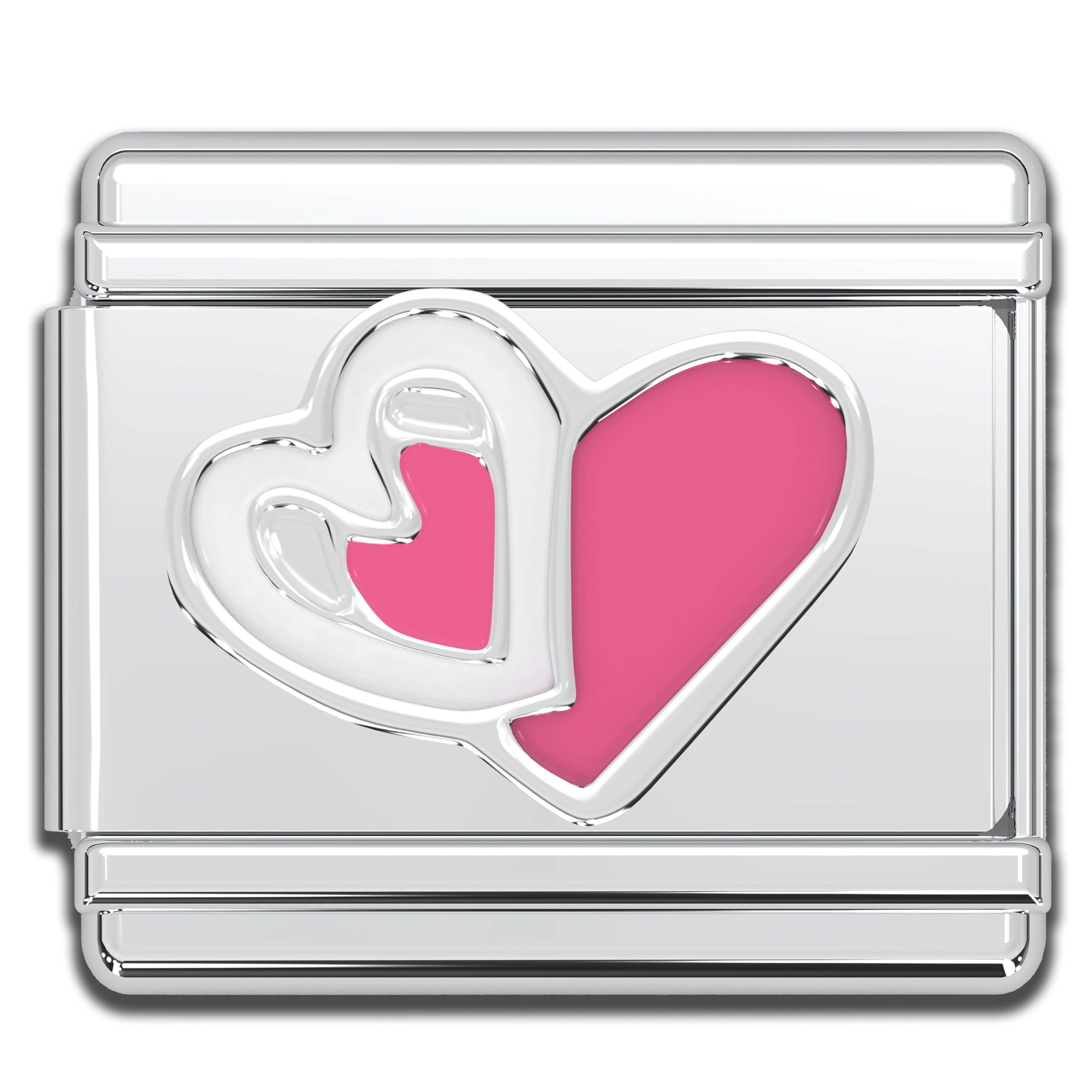 Italian Bracelet Charm - Pink & White Hearts 9mm Links