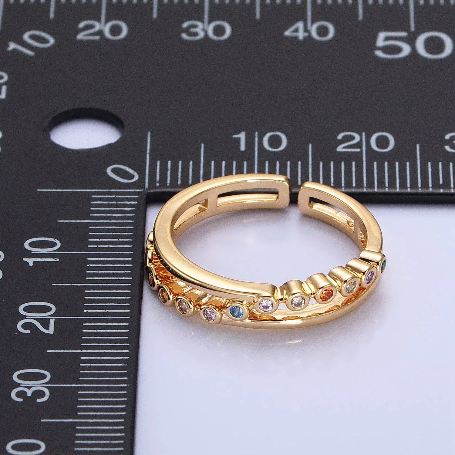 16K Gold Filled Multicolor Round CZ Double Band Ring in Gold