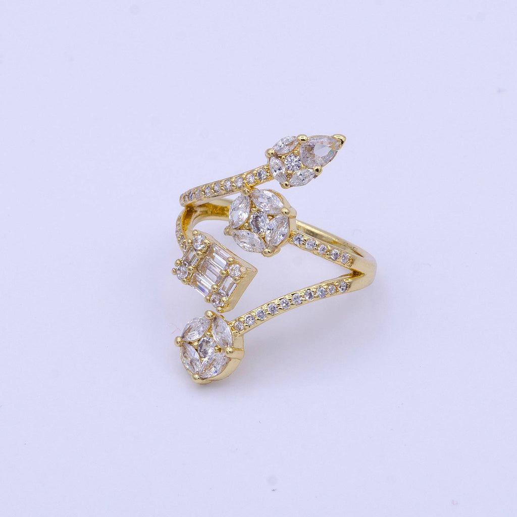 Gold Filled Teardrop Round Baguette CZ Multiple Band Ring