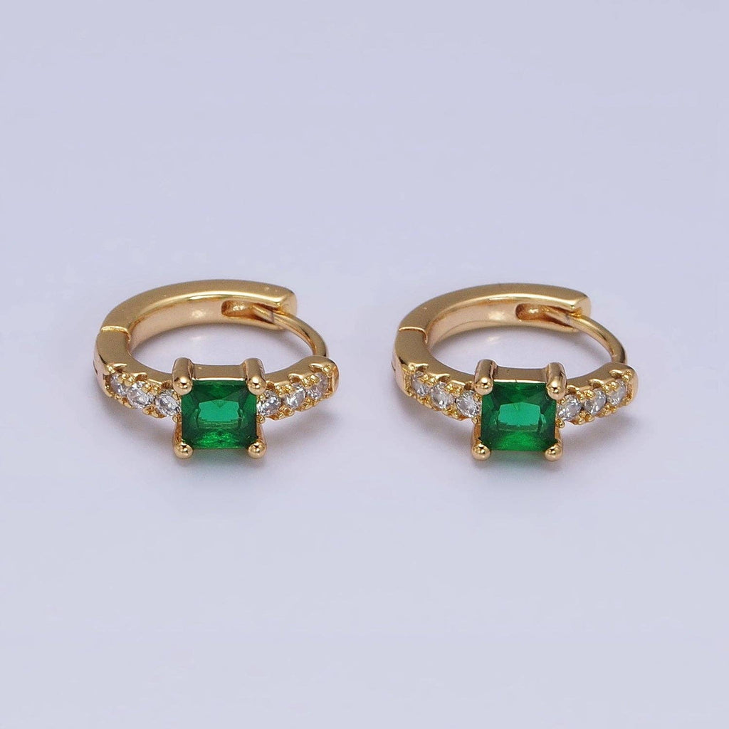 Gold Filled Emerald Green Square CZ Cartilage Huggie Earring