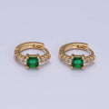 Gold Filled Emerald Green Square CZ Cartilage Huggie Earring