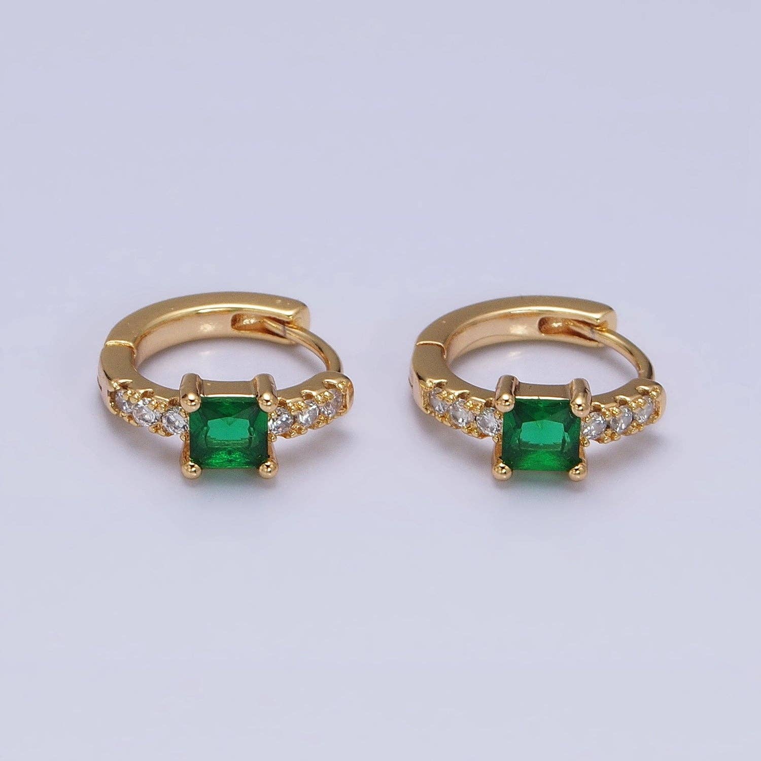 Gold Filled Emerald Green Square CZ Cartilage Huggie Earring