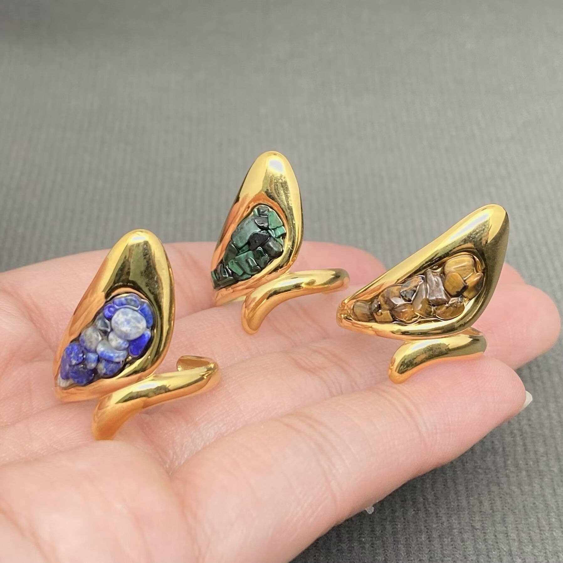 Stone Inlaid 18K Gold Plated S.Steel Adjustable Ring -FGS/CS