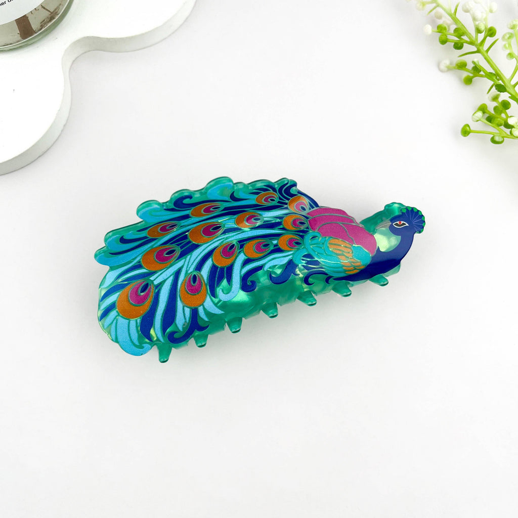 Elegant Peacock Print Acrylic Animal Hair Claw Clip