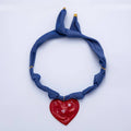Stainless Steel Red Molten Heart Shell Pearl Blue Denim Scarf Handmade Necklace | WA-3982