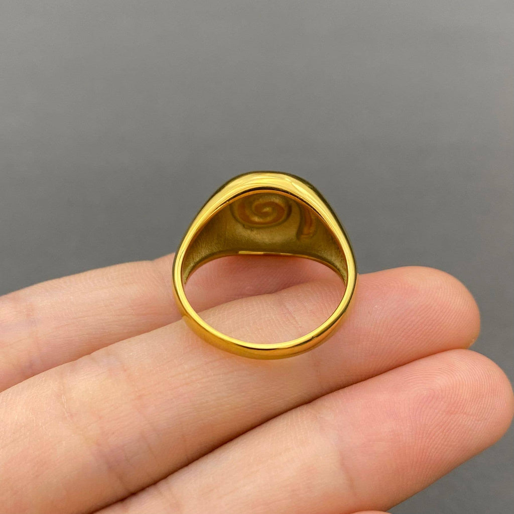 18K Gold Plated Stainless Steel Glossy Vortex Signet Ring - FGS