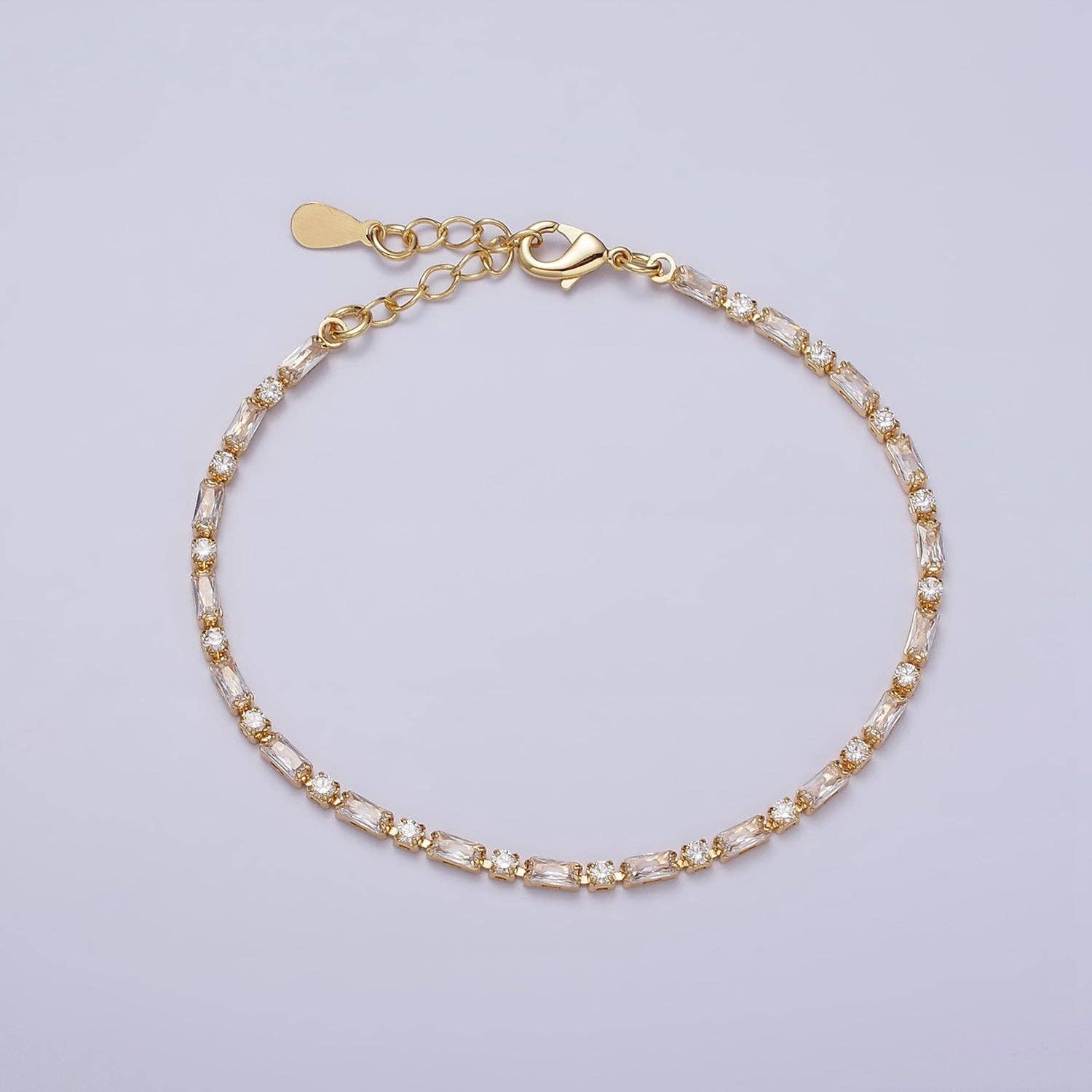 Gold Filled Tennis Bracelet W. Baguette Round Colorful CZ