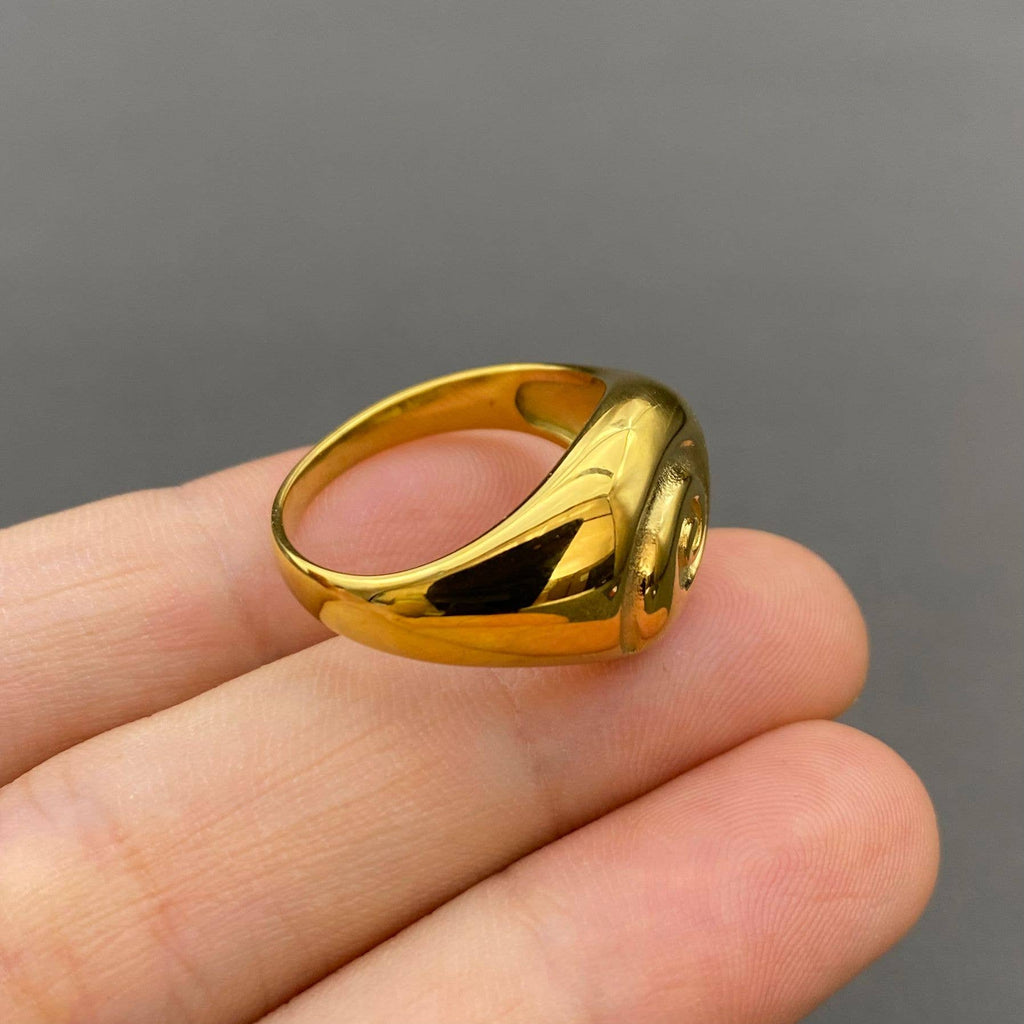 18K Gold Plated Stainless Steel Glossy Vortex Signet Ring - FGS